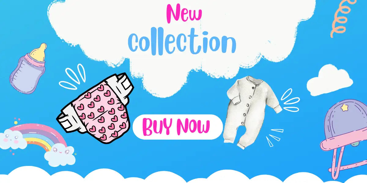 Pink heart-patterned baby diaper with white elasticated edges.