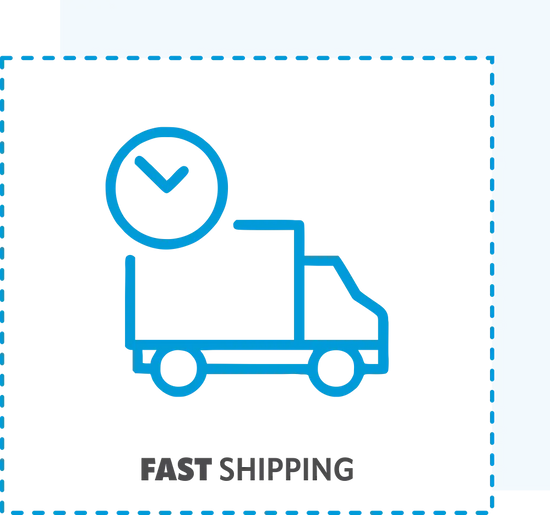 Blue delivery truck icon with checkmark symbol.