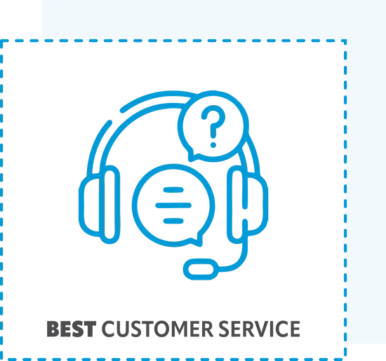 Blue line-art icon of a headset with question and equal signs inside the earcups.