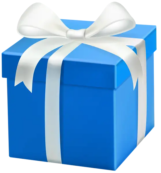 A vibrant blue gift box adorned with a crisp white satin ribbon tied into an elegant bow.